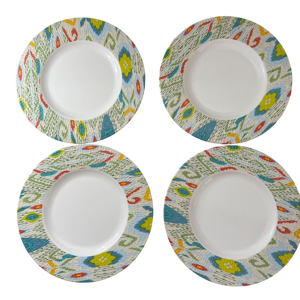 Threshold Melamine Dinner Plates Set of 4 Colorful Ikat Pattern 10.5 in Outdoor